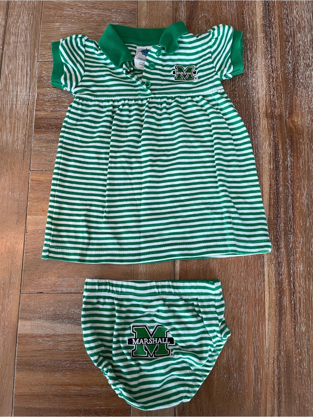 Marshall Green & White Striped Kids Dress with Matching Bloomers